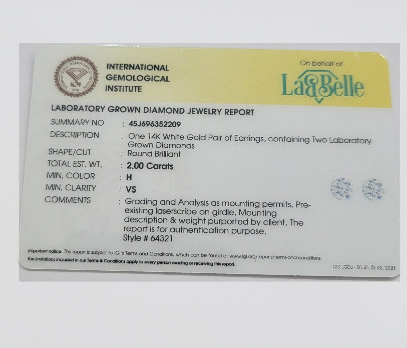 REAL 14k gold VS 1CT diamond Lab Created earring CHRISTMAS SALE With CERTIFICATE - GoldenlinQ